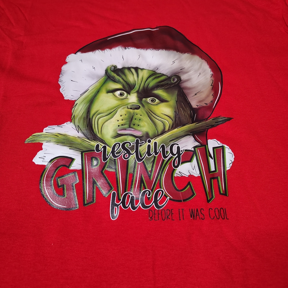 Resting Grinch Face Red Long Sleeve Glidan Christmas Shirt Size Medium New